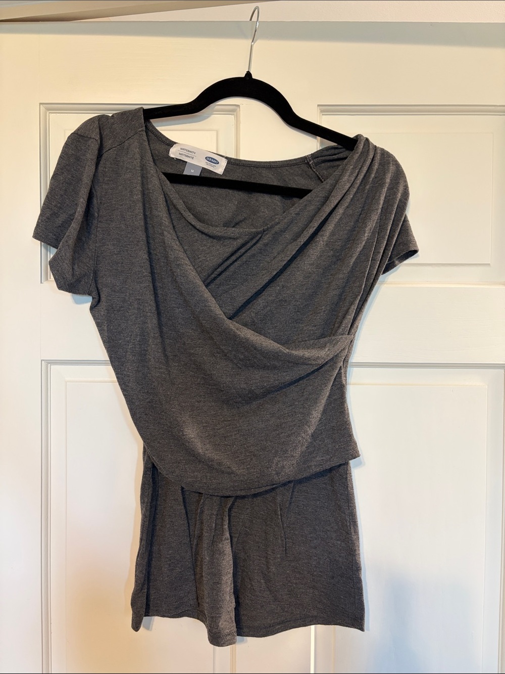 Gray Draped Short Sleeve Women's Maternity/ Nursing Top
